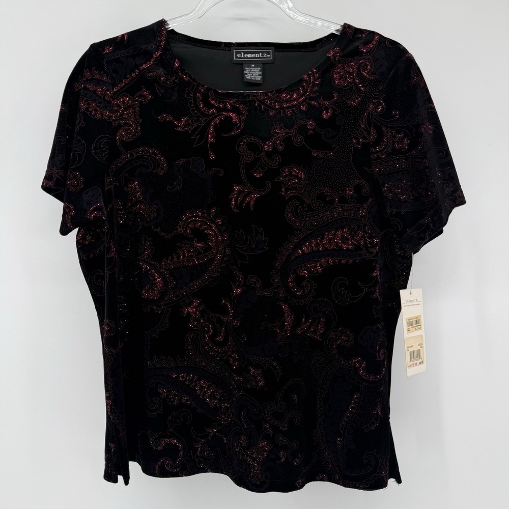 Vintage Elementz Top Womens Velvet Glitter Whimsigoth Dark Vamp Deadstock Med.
